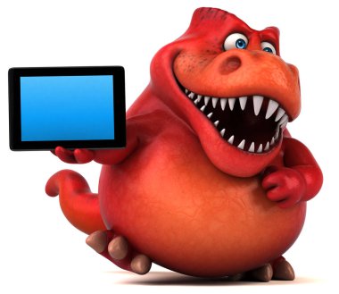 komik karikatür karakter holding tablet 