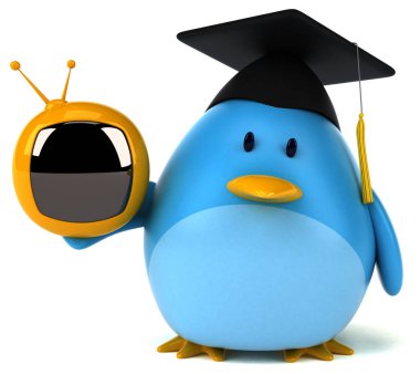  TV cihazı tutarak çizgi film karakteri