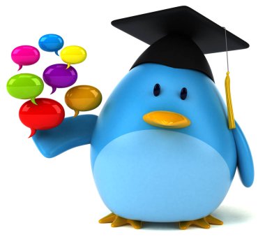 konuşma balonları tutan çizgi film karakteri