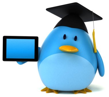 komik karikatür karakter holding tablet 