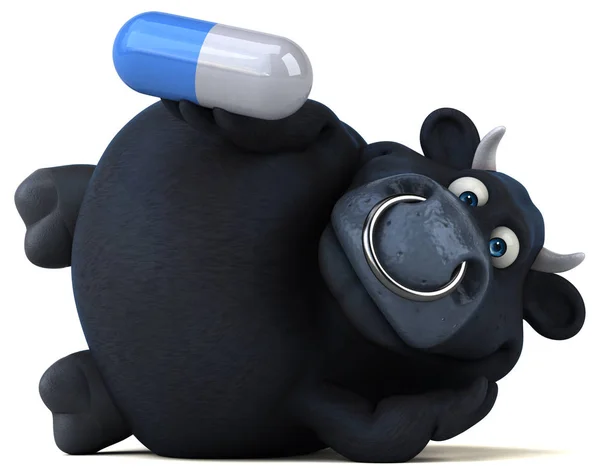 Смішний персонаж мультфільму тримає таблетку — стокове фото