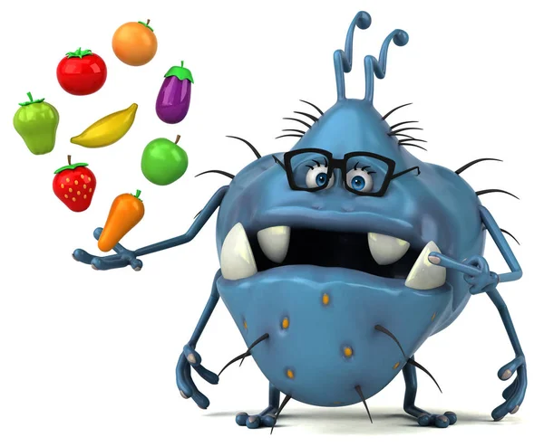 Мультфильм персонаж держит фрукты и овощи — стоковое фото