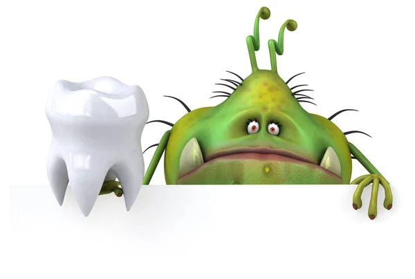 Funny cartoon character holding tooth — Stock Photo, Image