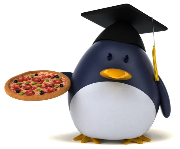 Cartoon character holding pizza — Stock Photo, Image