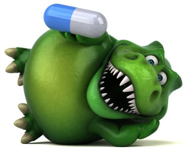 Komik karikatür karakter holding hap  