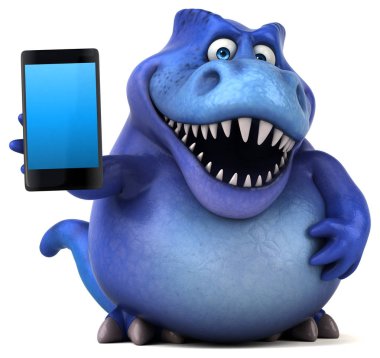 Komik karikatür karakter holding smartphone 