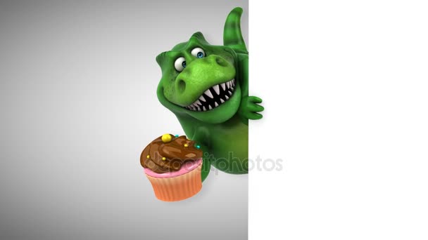 Dinossauro segurando cupcake — Vídeo de Stock