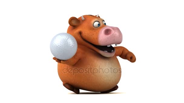 Karakter kartun yang memegang bola golf — Stok Video