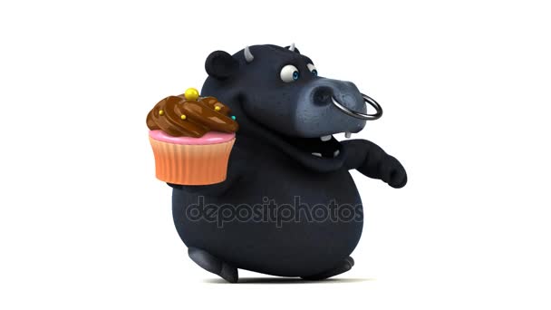 Cartoon character holding cupcake — Stock Video