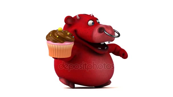 Personaggio dei cartoni animati che tiene cupcake — Video Stock