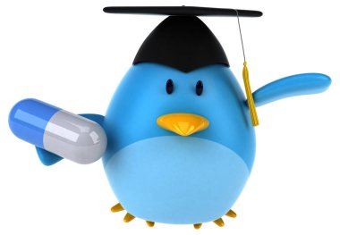 Komik karikatür karakter holding hap  