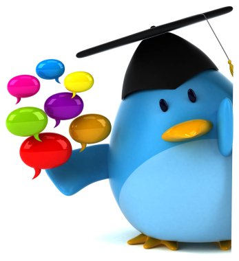 konuşma balonları tutan çizgi film karakteri