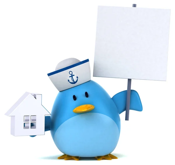 Cartoon character holding house — Stock Photo, Image