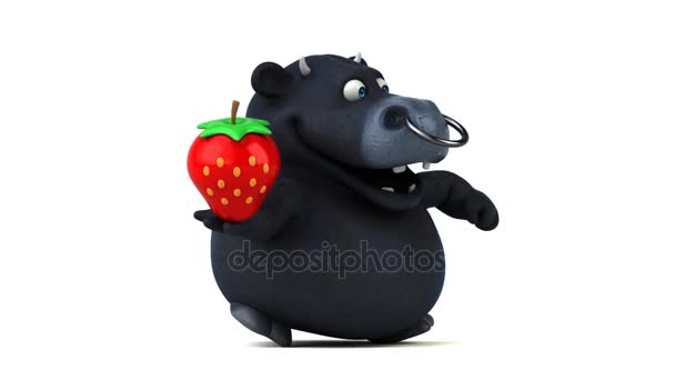 Cartoon character holding strawberry — Stock Video