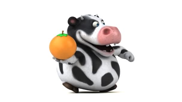 Personagem de desenho animado segurando laranja — Vídeo de Stock