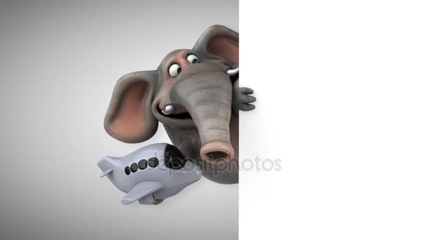 Grijze olifant holding modelvliegtuigen — Stockvideo