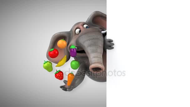 Divertente elefante che tiene verdure e frutta — Video Stock