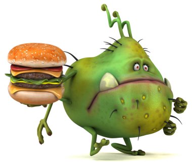 çizgi film karakteri holding hamburger 