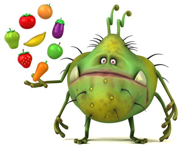  cartoon character holding fruits and vegetables