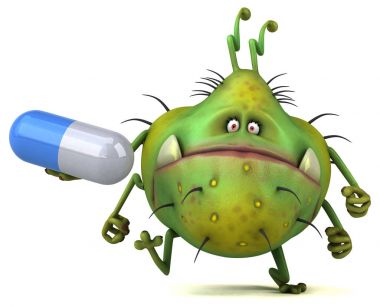 Komik karikatür karakter holding hap  