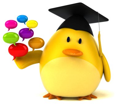 konuşma balonları tutan çizgi film karakteri