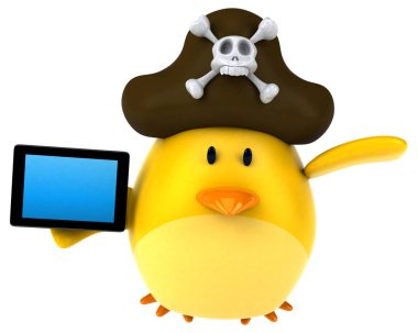 komik karikatür karakter holding tablet 