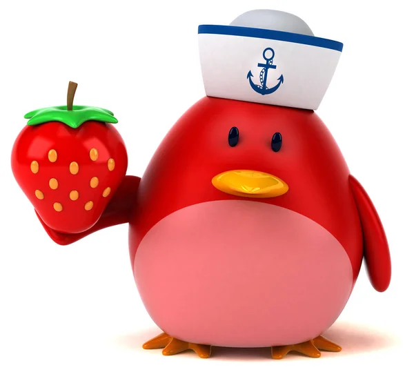 Cartoon character holding strawberry — Stock Photo, Image