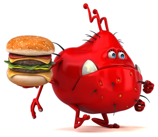 Personnage de dessin animé tenant hamburger — Photo