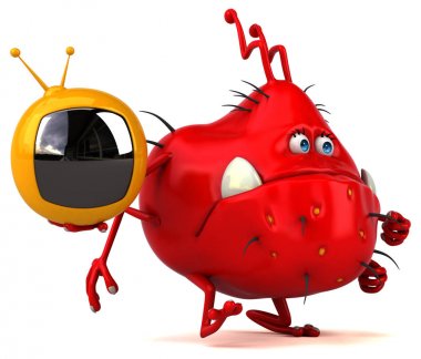  TV cihazı tutarak çizgi film karakteri