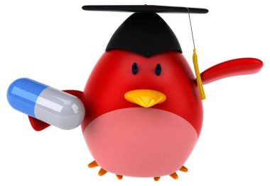 Komik karikatür karakter holding hap  