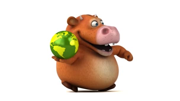 Personagem cartoon segurando planeta — Vídeo de Stock