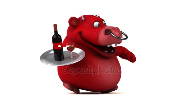 Kreslená postava drží víno — Stock video