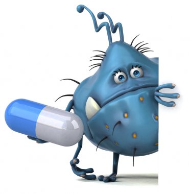 Komik karikatür karakter holding hap  