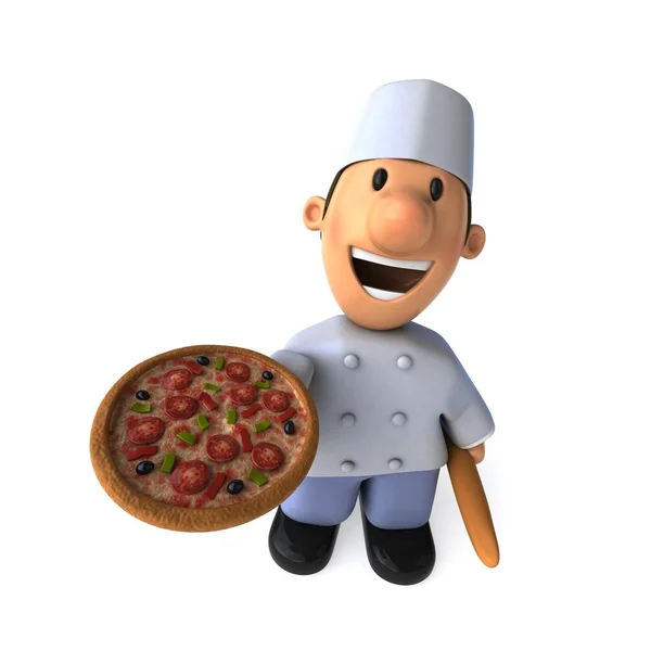 Bäcker hält Pizza — Stockfoto