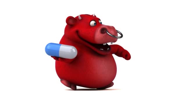 Cartoon character  holding pill — Stock Video