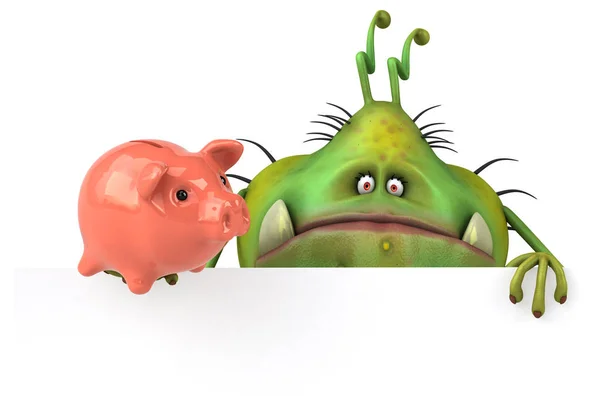 Piggy bank holding rajzfilmfigura — Stock Fotó