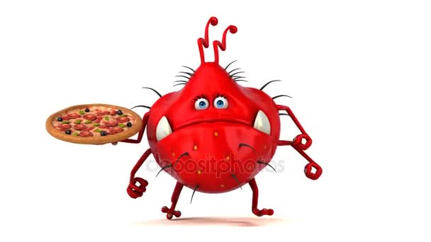 Kreslená postava drží pizza — Stock video