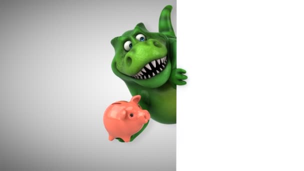 Dinosaur holding piggy bank — Stock Video