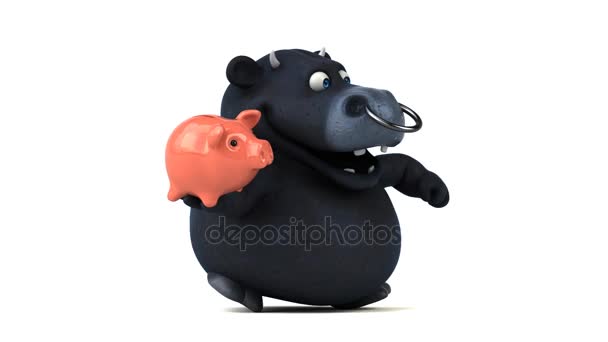 Personagem de desenho animado segurando banco porquinho — Vídeo de Stock