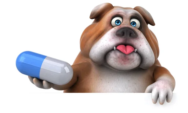 Engraçado personagem de desenho animado segurando pílula — Fotografia de Stock
