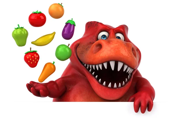 Personagem cartoon segurando frutas e legumes — Fotografia de Stock