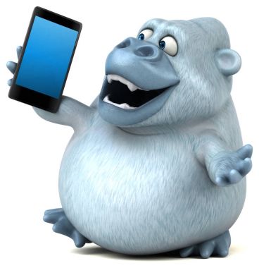 Komik karikatür karakter holding smartphone 