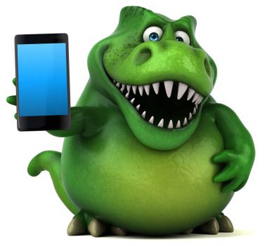 Komik karikatür karakter holding smartphone 