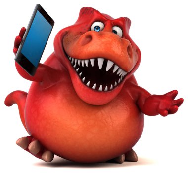 Komik karikatür karakter holding smartphone 