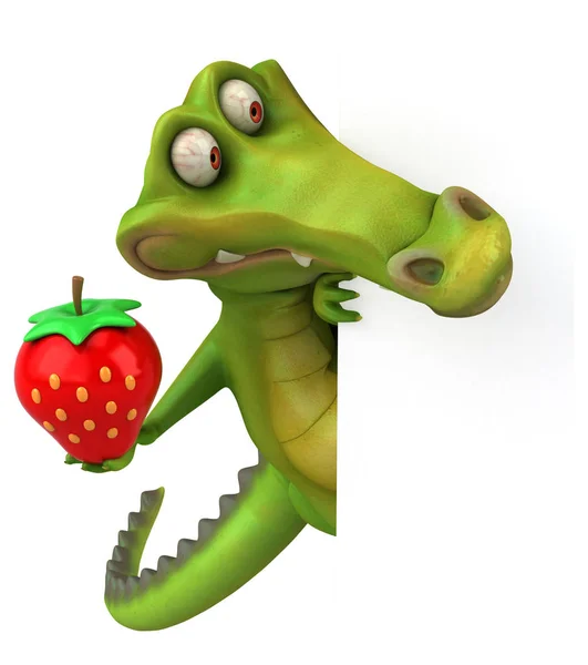 Personagem de desenho animado segurando strawberr — Fotografia de Stock