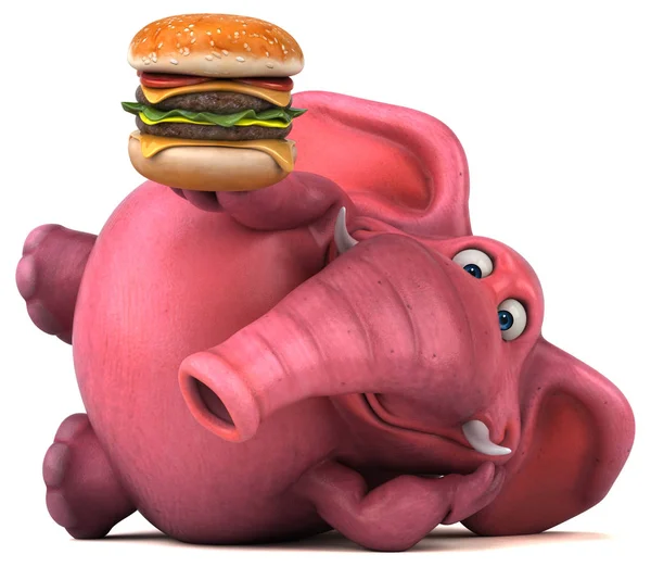 Amusant personnage de dessin animé tenant hamburger — Photo