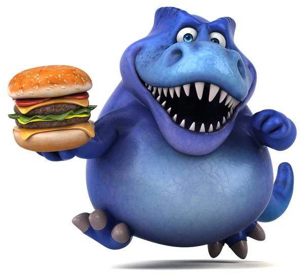 Personagem de desenho animado divertido segurando hambúrguer — Fotografia de Stock