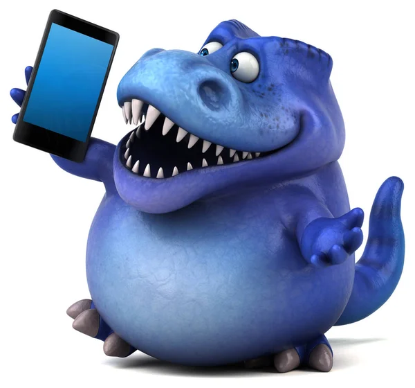 Funny cartoon character holding smartphone — Stock Photo, Image