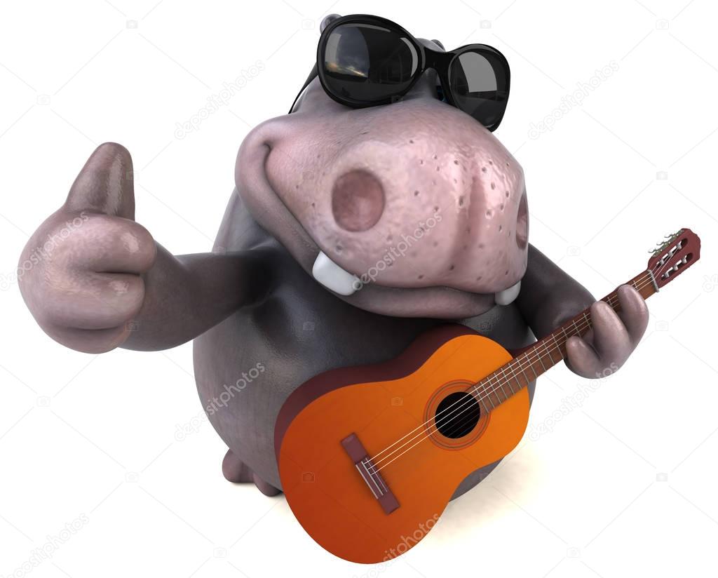 funny cartoon character playing guitar