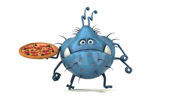 Cartoon character holding pizza — Stock Video